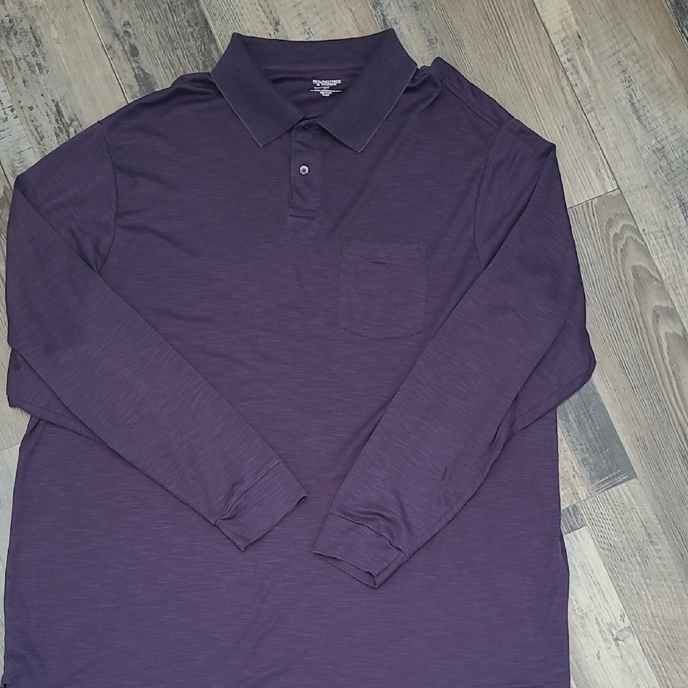 Roundtree and Yorke Travel Smart Polo Shirt Mens 3XT Purple Long Sleeve Rugby